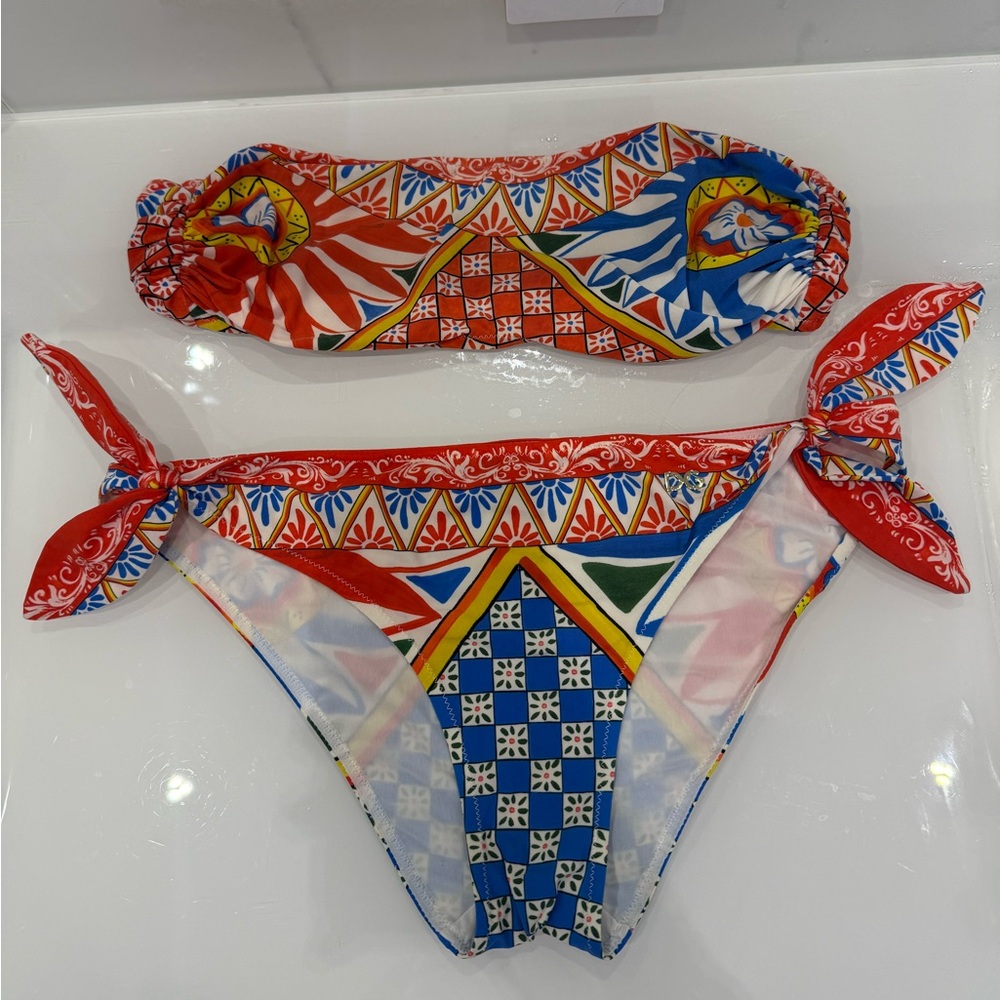 Dolce & Gabbana Red and Blue Patterned Bikini size 3 - Picture 2 of 10